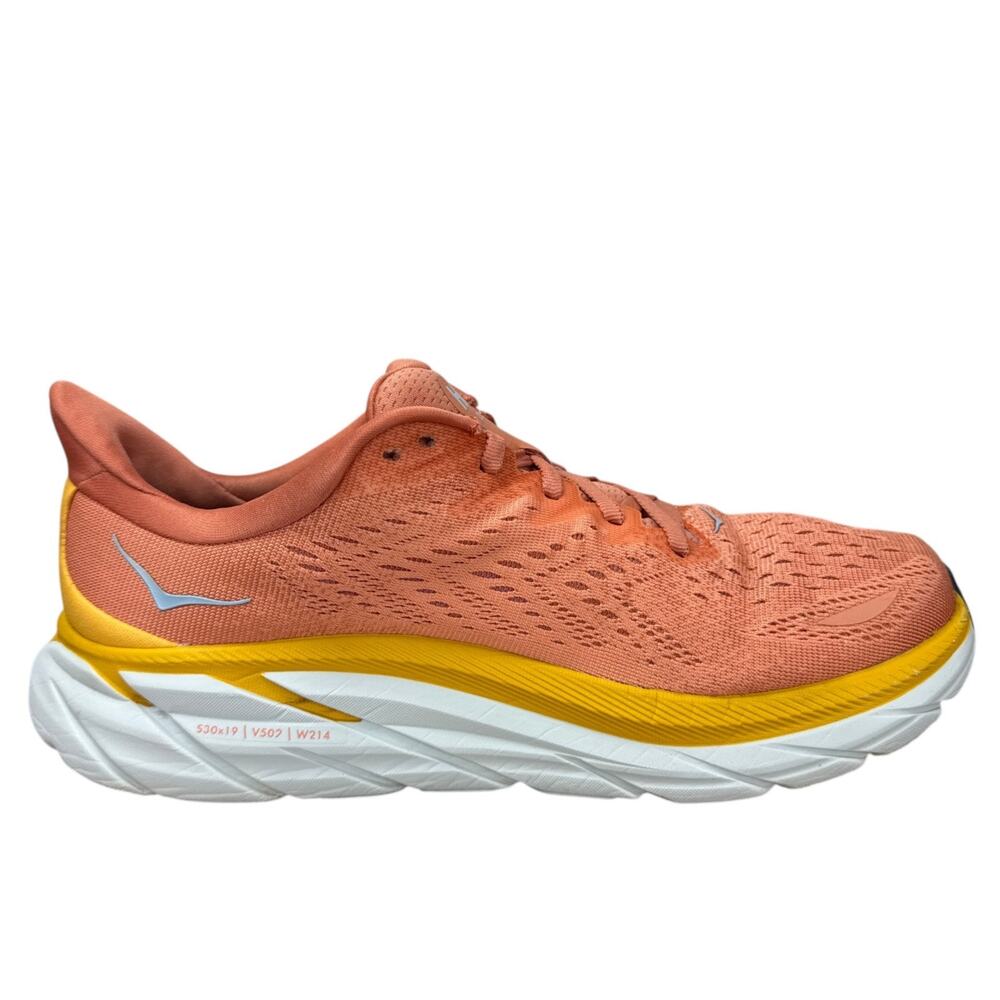 HOKA ONE ONE Clifton 8 Running Shoes Womens 9.5 B Peach Yellow Athletic Sneakers